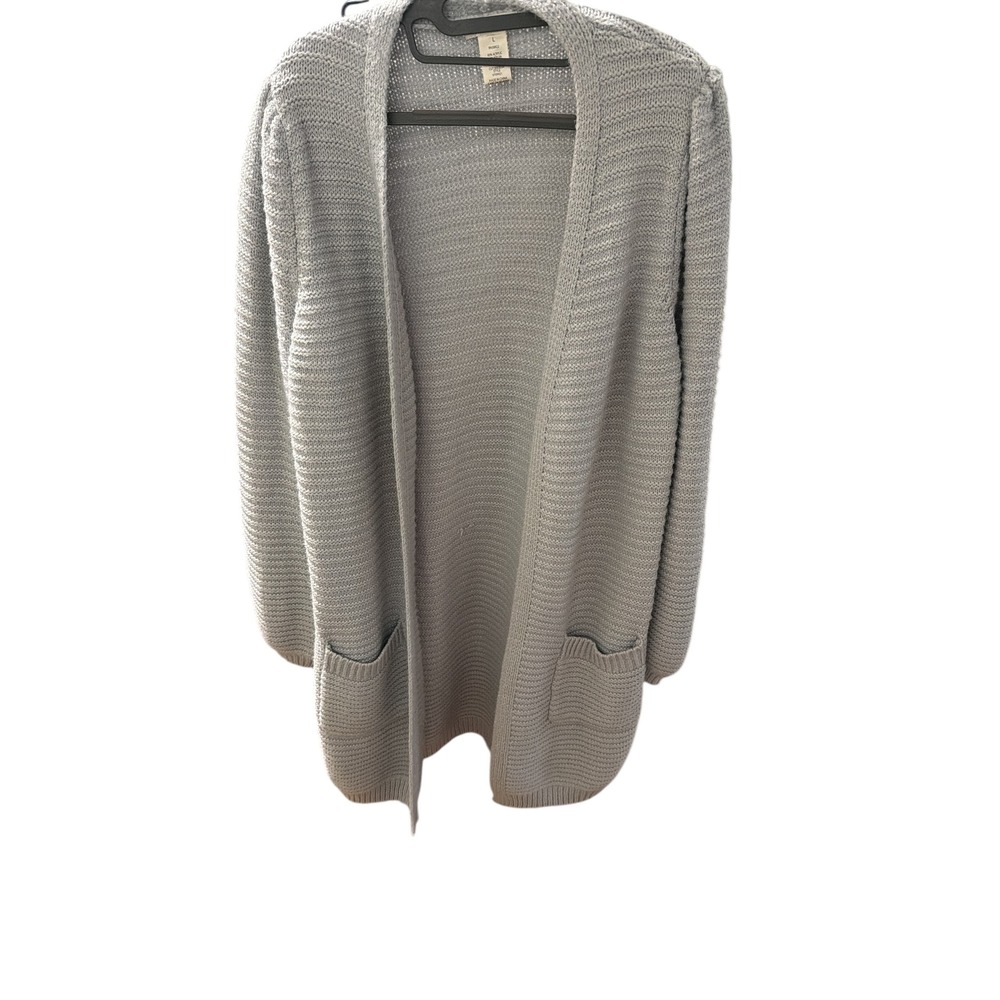 Max‎ Studio Womens Long Open Front Cardigan Sweater Light Gray Size L Pockets